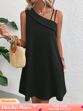 Vestido Assimétrico com Alças Duplas Elegantes Preto / P Vestido Assimétrico com Alças Duplas Elegantes