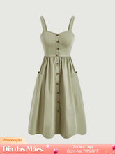 Vestido com Botões Frontais e Bolsos Laterais Verde Limão / P Vestido com Botões Frontais e Bolsos Laterais