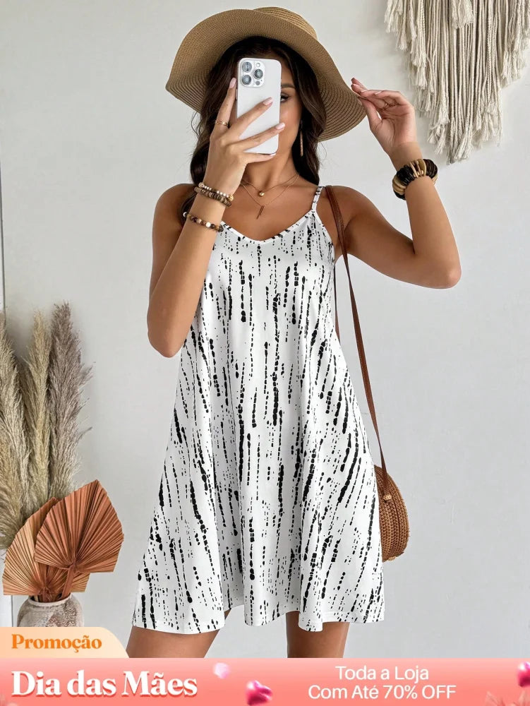 Vestido Curto Com Alça Fina E Estampa Romântica Branco / P Vestido Curto Com Alça Fina E Estampa Romântica