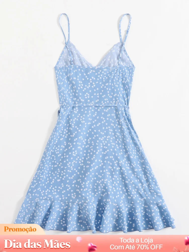 Vestido Curto Transpassado Estampado com Babado Vestido Curto Transpassado Estampado com Babado