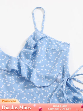 Vestido Curto Transpassado Estampado com Babado Vestido Curto Transpassado Estampado com Babado