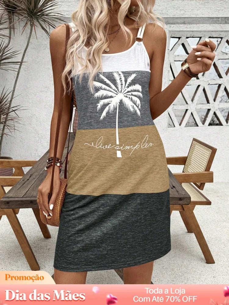 Vestido Estampado com Alças e Estilo Praia Vestido Estampado com Alças e Estilo Praia