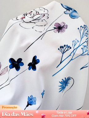 Vestido Floral com Lastex e Decote Profundo Vestido Floral com Lastex e Decote Profundo