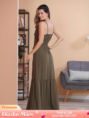 Vestido Longo com Decote em V e Laço Frontal Vestido Longo com Decote em V e Laço Frontal