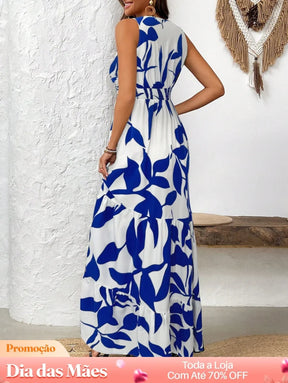 Vestido Longo Estampado com Decote Transpassado Vestido Longo Estampado com Decote Transpassado