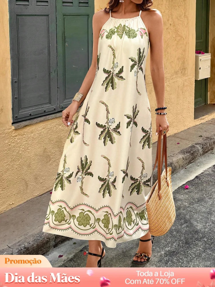 Vestido Longo Estampado com Gola Alta Elegante Damasco / P Vestido Longo Estampado com Gola Alta Elegante