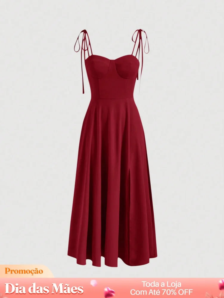 Vestido Midi com Bojo e Alça de Amarrar Vermelho / P Vestido Midi com Bojo e Alça de Amarrar