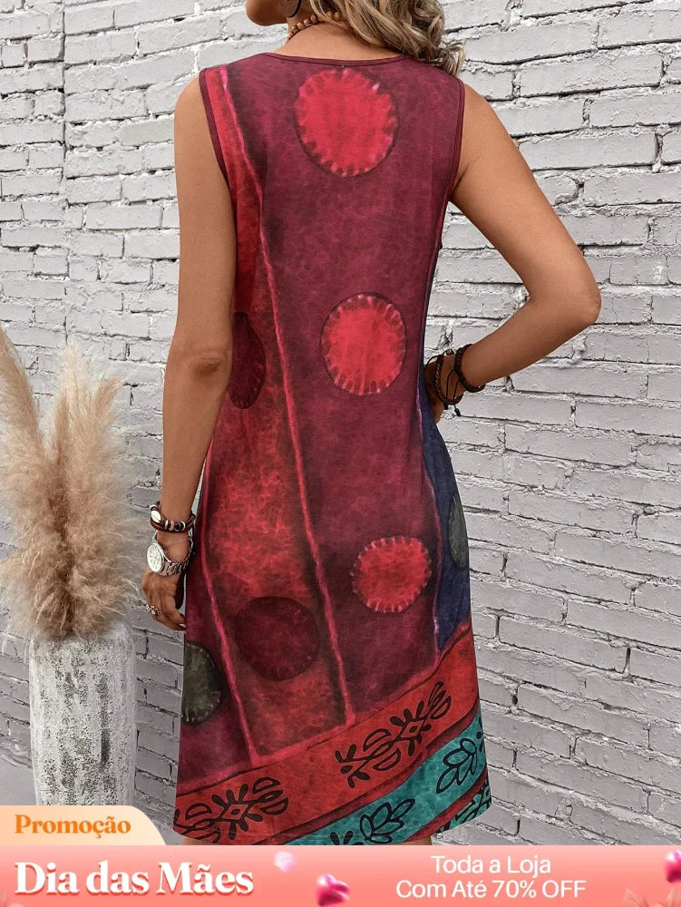 Vestido Regata Com Estampa Boho Abstrata Vestido Regata Com Estampa Boho Abstrata