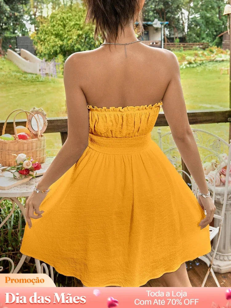 Vestido Tomara Que Caia com Babado e Cintura Alta Vestido Tomara Que Caia com Babado e Cintura Alta