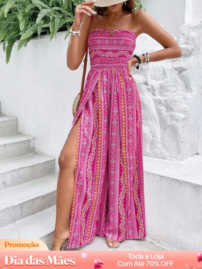 Vestido Tomara Que Caia Estampado com Fenda Lateral Pink / P Vestido Tomara Que Caia Estampado com Fenda Lateral